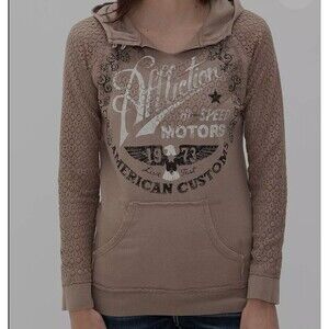 New Affliction American Customs Live Fast Distressed Hoodie Sweatshirt Small D30